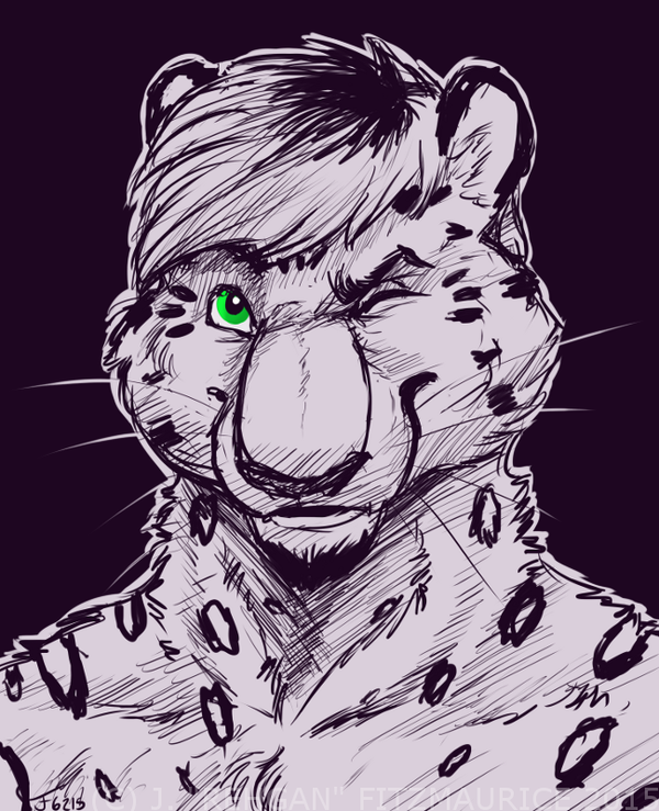 eyebrows fur hair looking_at_viewer male markings nude one_eye_closed simple_background solo spots spotted_body spotted_fur text whiskers wink rehgan mars_(thequeenofmars) felid mammal pantherine snow_leopard 2015 english_text signature sketch