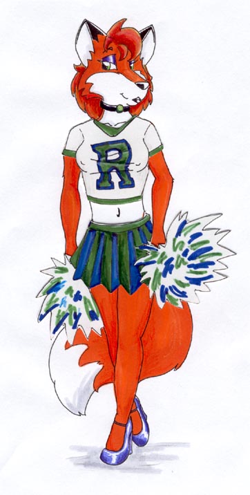 anthro bottomwear cheerleader clothing collar female hair midriff red_hair skirt solo sean_o'hare trani canid canine fox mammal