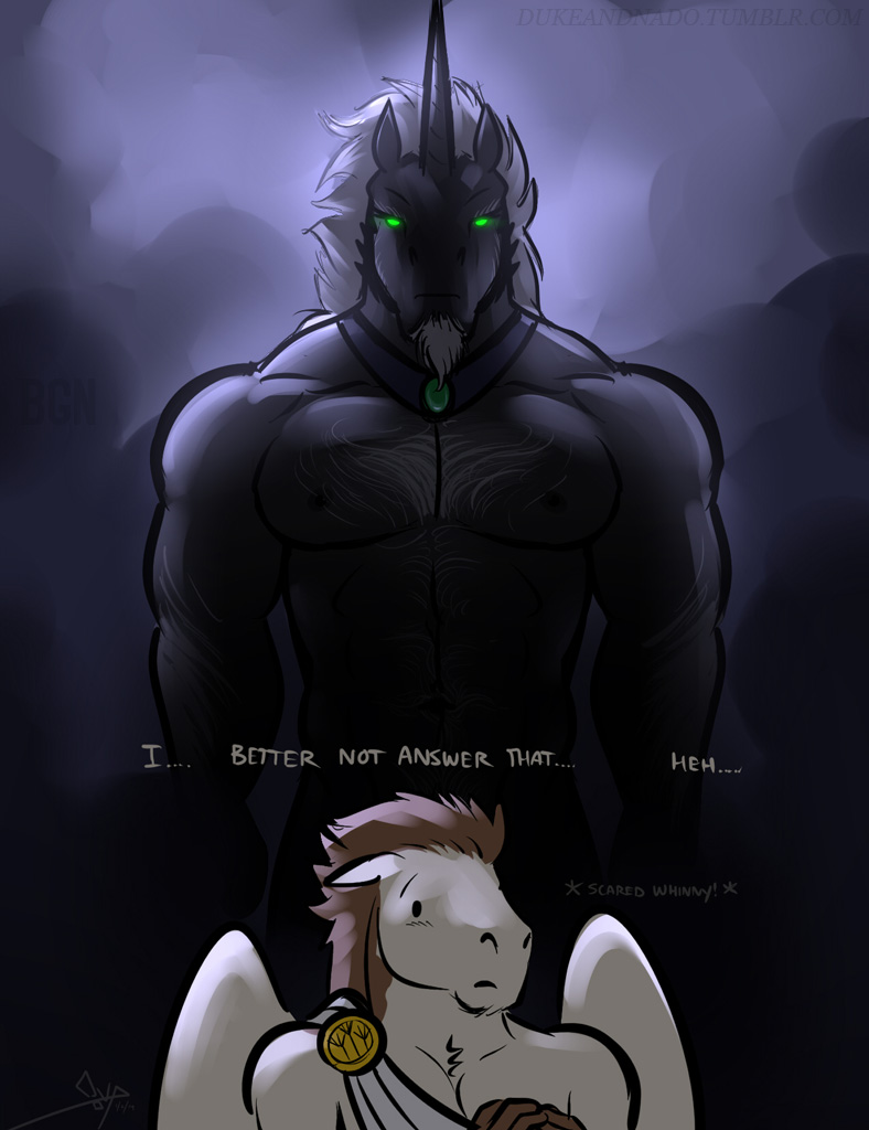 anthro body_hair chest_hair duo empty_eyes facial_hair horn male muscular nipples nude pecs wings bgn mythology nado_(character) sprite_(character) equid equine mammal mythological_creature mythological_equine pegasus unicorn 2015 digital_media_(artwork)