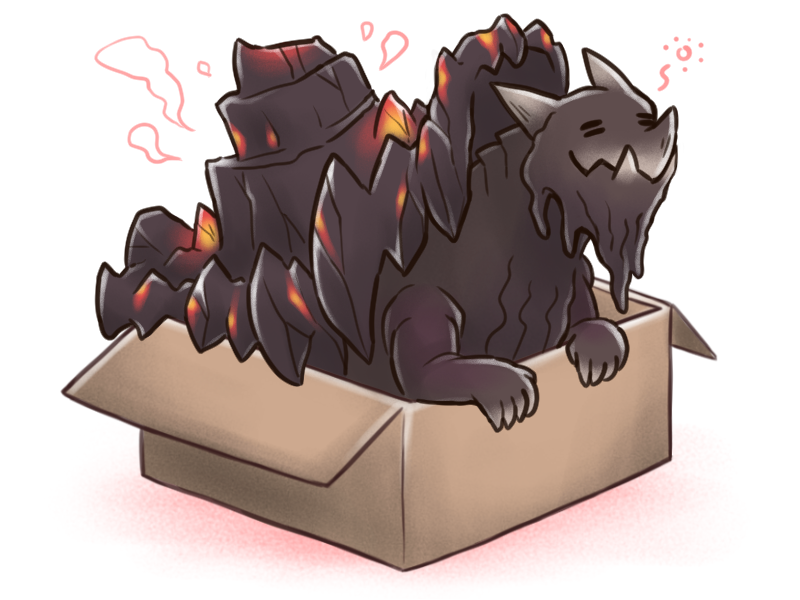 ambiguous_gender black_body black_scales box cardboard cardboard_box container cracks facial_horn feral gas horn in_box in_container lava nose_horn rock scales shell simple_background solo squean tired tusks underbite white_background canes-cm capcom if_it_fits_i_sits_(meme) monster_hunter elder_dragon elemental_creature mineral_fauna rock_creature zorah_magdaros 4:3 meme