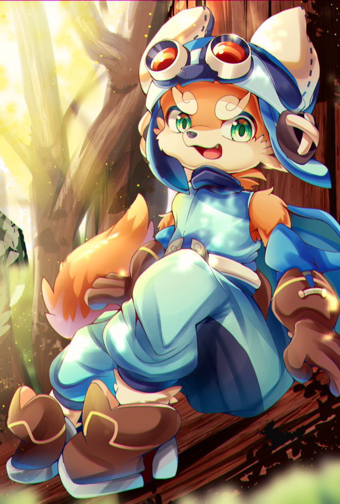 anthro brown_body brown_fur clothed clothing fangs forest fully_clothed fur green_eyes kemono male open_mouth outside plant solo teeth tree natadeko_kitsune cygames world_flipper lou_(world_flipper) canid canine canis domestic_dog mammal shiba_inu spitz shaded