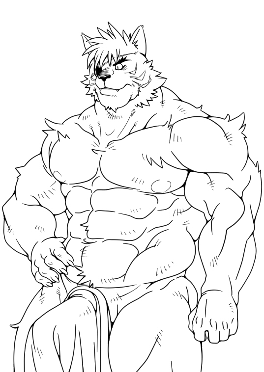 abs anthro biceps big_muscles erection eye_patch eyewear fur genitals male muscular muscular_anthro muscular_male nipples nude pecs penis solo stripes dandoo drakuun dard felid mammal pantherine tiger monochrome