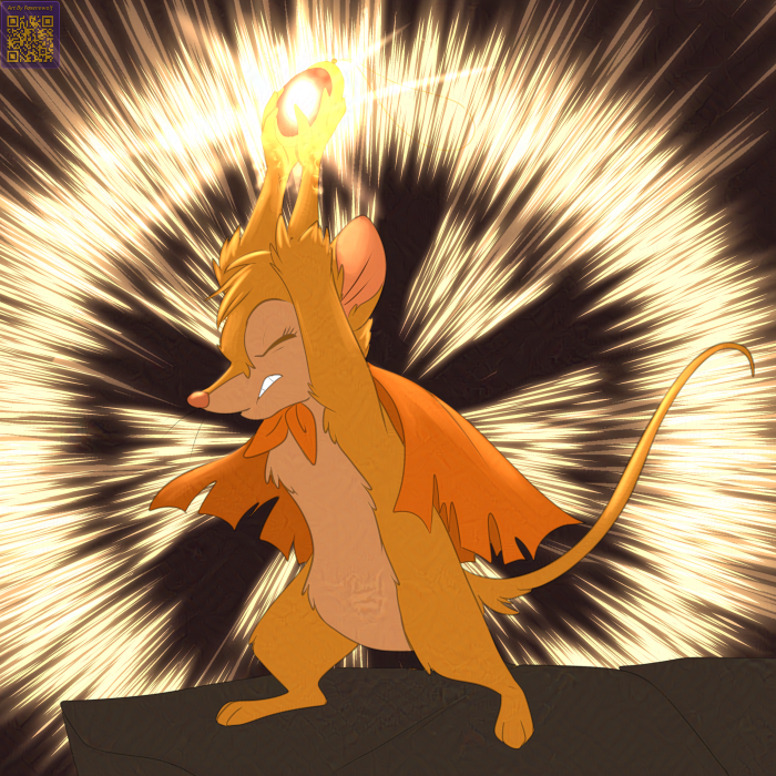 anthro brown_body brown_fur cape cape_only clothing eyes_closed female fur glowing jewelry magic mostly_nude pendant pink_nose solo tail whiskers foxenawolf don_bluth the_secret_of_nimh mrs._brisby mammal mouse murid murine rodent 1:1