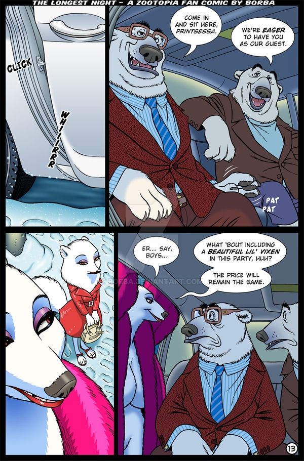 anthro breasts car clothed clothing dialogue ellipsis eyewear female fully_clothed fur glasses inside_car inside_vehicle looking_at_another male onomatopoeia sound_effects speech_bubble text vehicle white_body white_fur borba disney zootopia katya_(borba) nadja_(borba) arctic_fox bear canid canine fox mammal polar_bear true_fox ursine 2020 comic english_text watermark