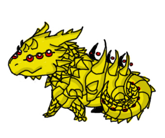 chibi digicore horn male multi_eye nude red_eyes side_view simple_background solo tail toony white_background yellow_body vegaaltair bandai_namco digimon mythology digimon_(species) dragon huanglongmon mythological_creature mythological_scalie scalie low_res