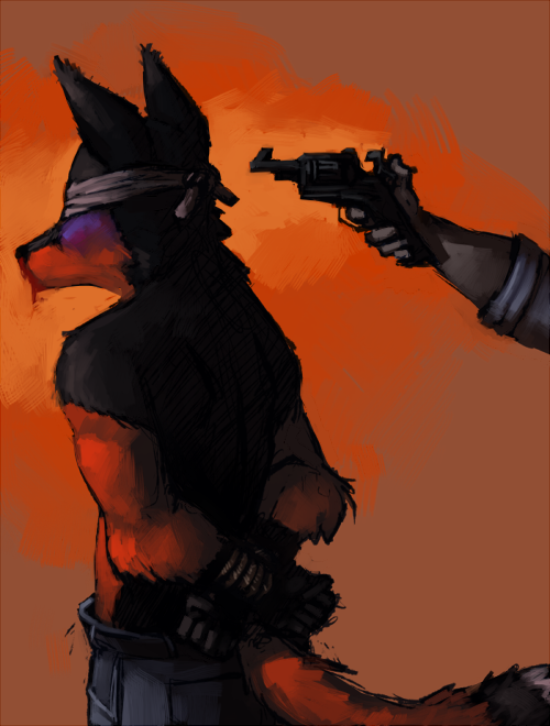 anthro beaten blindfold blood bodily_fluids bound clothed clothing duo gore gun gunpoint handgun male nosebleed ranged_weapon revolver sensory_deprivation snuff speedpaint tail topless weapon white_blindfold thekyleishere skift canid canine cross_fox fox human mammal red_fox true_fox