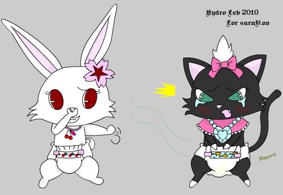 accessory anthro bodily_fluids bow_(feature) bow_accessory bow_ribbon centered_hair_bow clothing diaper duo female genital_fluids green_eyes hair_accessory hair_bow hair_ribbon red_eyes ribbons unclean_diaper urine used_diaper wet_diaper wetting young young_anthro hydroftt jewelpet sanrio sega sega_fave diana_(jewelpet) ruby_(jewelpet) felid lagomorph leporid mammal rabbit