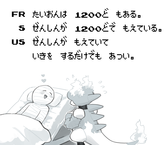 after_sex anthro bandage blush duo fire flaming_tail heart_symbol humor tail text komeko-nk kumedaira nintendo pokemon generation_1_pokemon human magmar mammal pokemon_(species) japanese_text monochrome translation_request