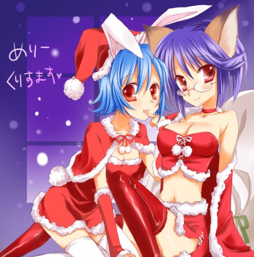 bangs bare_shoulders big_breasts big_eyes biped blue_hair bottomwear breasts brown_ears capelet choker christmas_clothing christmas_headwear cleavage clothed clothing costume dress duo eyewear female female/female fully_clothed glasses hair hat headgear headwear holidays humanoid_on_humanoid jewelry kneeling legwear light_body light_skin looking_at_viewer midriff multicolored_bottomwear multicolored_capelet multicolored_clothing multicolored_dress multicolored_hat multicolored_headwear multicolored_skirt multicolored_topwear necklace open_mouth purple_hair red_bottomwear red_capelet red_choker red_clothing red_dress red_eyes red_hat red_headwear red_jewelry red_legwear red_necklace red_outfit red_skirt red_stockings red_topwear santa_costume santa_hat short_hair simple_background sitting skirt slim small_waist smile stockings tan_body tan_breasts tan_skin text thigh_highs thin_thighs topwear trickster two_tone_bottomwear two_tone_capelet two_tone_clothing two_tone_dress two_tone_hat two_tone_headwear two_tone_skirt two_tone_topwear white_bottomwear white_capelet white_clothing white_dress white_ears white_hat white_headwear white_legwear white_skirt white_stockings white_text white_thigh_highs white_topwear unknown_artist christmas trickster_online bunny_(trickster_online) fox_(trickster) animal_humanoid canid canid_humanoid canine canine_humanoid cat_humanoid felid felid_humanoid feline feline_humanoid fox fox_humanoid humanoid lagomorph lagomorph_humanoid leporid_humanoid mammal mammal_humanoid rabbit_humanoid japanese_text translated