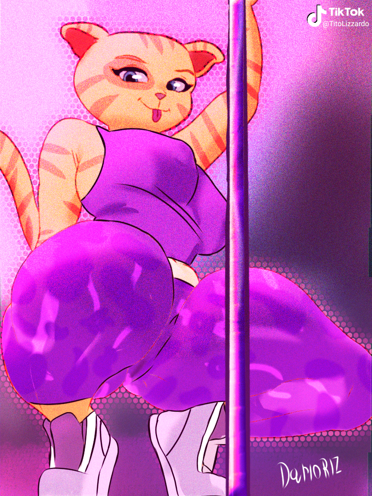 anthro breasts clothing dancing female pole pose solo stripper_pole darioriz tiktok tito_lizzardo_and_catty_b tiger_lily_(tito_lizzardo) domestic_cat felid feline felis mammal 3:4 pinup