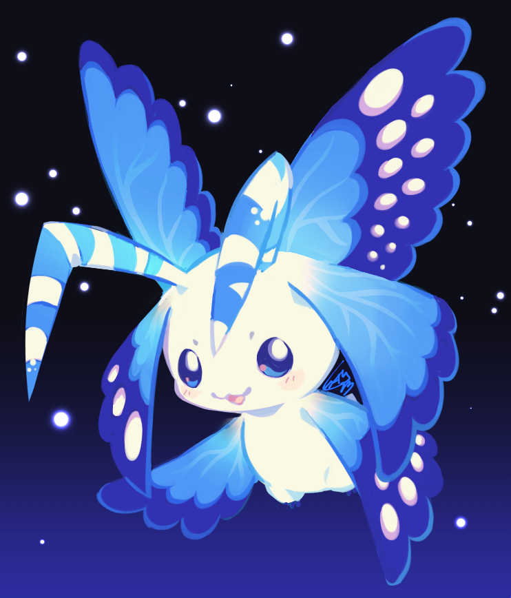 ambiguous_gender antennae_(anatomy) blue_eyes blue_wings blush feral insect_wings solo white_body white_skin wings extyrannomon_(artist) bandai_namco digimon arthropod butterfly digimon_(species) insect lepidopteran morphomon digital_media_(artwork)