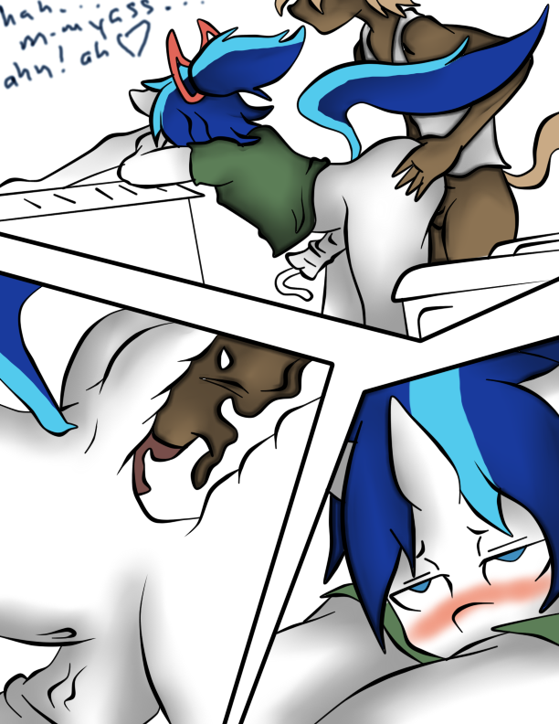anal anal_penetration animal_genitalia animal_penis anthro anthrofied balls big_butt blue_eyes blue_hair blush bodily_fluids bottomless butt clothed clothed_sex clothing crossdressing cum cum_in_ass cum_inside cum_while_penetrated cutaway dialogue doggystyle duo ejaculation equine_genitalia equine_penis erection femboy from_behind_position fur genital_fluids genitals hair half-closed_eyes hands-free heart_symbol horn internal male male/male male_penetrated male_penetrating male_penetrating_male multicolored_hair narrowed_eyes navel no_pupils orgasm partially_clothed penetration penis sex simple_background text two_tone_hair vein veiny_penis white_background white_body white_fur inuyuru friendship_is_magic hasbro my_little_pony fan_character shining_armor_(mlp) equid equine horse mammal pony comic english_text multiple_scenes