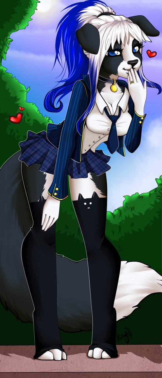 5_fingers anthro blue_eyes blue_hair breasts eyelashes female fingers hair heart_symbol smile solo standing white_hair robyn_paperdoll canid canine canis domestic_dog mammal closed_(disambiguation) 2014 digital_media_(artwork) hi_res shaded