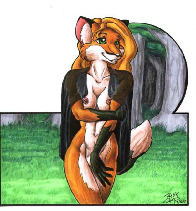 anthro biped breasts clothed clothing covering covering_self crossgender female fur grass green_eyes hair long_hair nipples open_clothing open_shirt open_topwear orange_body orange_fur orange_hair partially_clothed plant shirt solo standing tail topwear foxxfire foxxfire_(character) canid canine fox mammal 1995