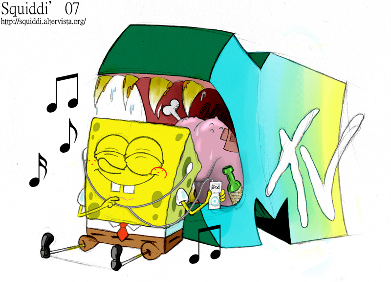 anthro bottomwear buckteeth clothed clothing earbuds electronics footwear freckles headphones impending_doom male music musical_note musical_symbol necktie on_model pants portable_music_player shirt shoes simple_background smile socks solo sponge symbol teeth topwear white_background yellow_body yellow_skin stepanda apple_inc. ipod mtv nickelodeon spongebob_squarepants spongebob_squarepants_(character) letter_creature marine monster sea_sponge 2007