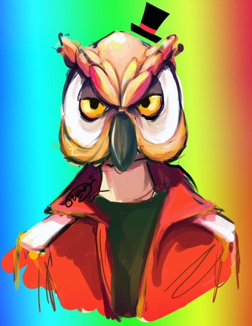 beak clothed clothing coat gradient_background hat headgear headwear looking_at_viewer male mask simple_background solo topwear yellow_eyes youtuber susana nightowl_(character) vanoss avian bird human mammal owl 2016 bust_portrait digital_media_(artwork) portrait