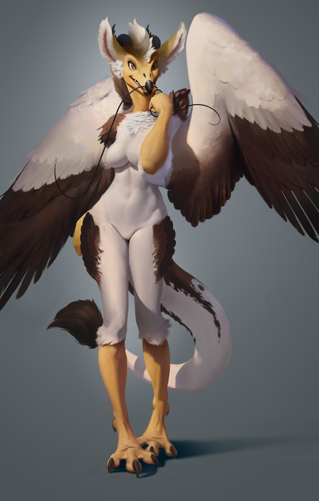 4_toes anisodactyl anthro athletic athletic_anthro athletic_female avian_feet barbel_(anatomy) beak biped black_beak breasts brown_body brown_feathers brown_wings claws feathered_wings feathers feet female flesh_whiskers horn navel non-mammal_breasts nude red_eyes scuted_arms scutes simple_background solo standing tail talons teeth toes toothed_beak white_body white_feathers white_wings wings veramundis asian_mythology east_asian_mythology mythology eva_(ozawk) accipitrid accipitriform avian bird dragon eastern_dragon egyptian_vulture feathered_dragon feathered_scalie hybrid mythological_creature mythological_scalie old_world_vulture scalie vulture 2013