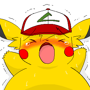 ambiguous_gender blush bodily_fluids clothing eyes_closed headgear headwear open_mouth solo sweat tears pasaran nintendo pokemon ashchu generation_1_pokemon pikachu pokemon_(species) 1:1 digital_media_(artwork) low_res oekaki