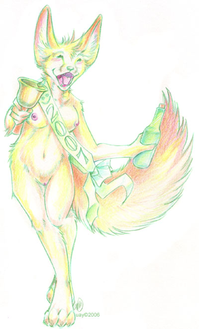 alcohol anthro areola beverage blush bottle breasts claws container female food genitals happy holding_object holidays inner_ear_fluff navel nipples nude pussy ribbons solo tail toe_claws tuft wine uaykan new_year canid canine fennec_fox fox mammal true_fox 2006