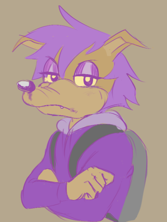 backpack clothing fangs hair hoodie male purple_hair solo teeth topwear sega sonic_the_hedgehog_(series) sonic_underground tamers12345's_sonic_underground sleet_(sonic_underground) canid canine canis mammal wolf half-length_portrait portrait sketch