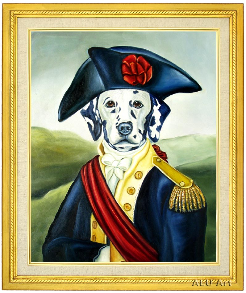 anthro blue_body blue_fur border bow_(feature) bow_tie brown_eyes clothing coat day epaulet front_view fur hat headgear headwear looking_at_viewer male ornate_border outside sky solo topwear tricorne white_body white_fur unknown_artist canid canine canis domestic_dog mammal half-length_portrait portrait