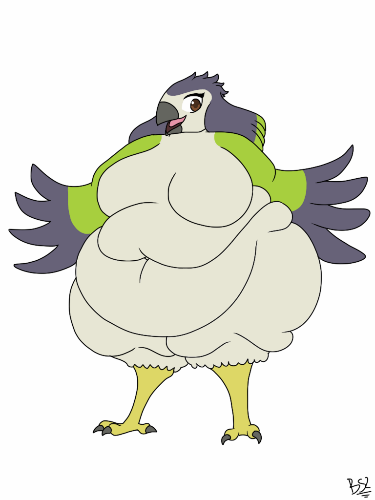 anthro avian_feet beak belly big_belly big_breasts biped breasts brown_eyes claws deep_navel eyelashes feathered_wings feathers featureless_breasts female front_view glistening glistening_eyes green_body green_feathers grey_beak grey_claws huge_thighs love_handles markings multicolored_body multicolored_feathers navel obese obese_anthro obese_female open_mouth overweight overweight_anthro overweight_female pink_tongue purple_feather simple_background solo standing thick_thighs three-quarter_view toe_claws tongue white_background white_body white_feathers wide_hips wing_markings wings batspid2 lucy_(bunnynoah) avian bird 2018 3:4 digital_drawing_(artwork) digital_media_(artwork) flat_colors full-length_portrait portrait signature