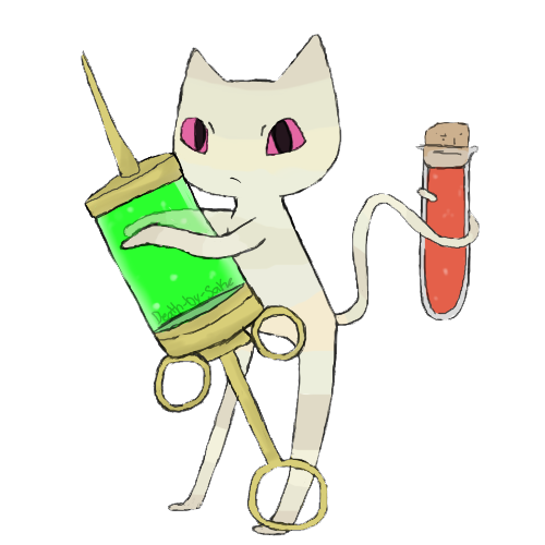 female looking_at_viewer pink_eyes simple_background solo syringe transparent_background vial deat-by-sake adventure_time cartoon_network me-mow domestic_cat felid feline felis mammal 1:1 alpha_channel low_res