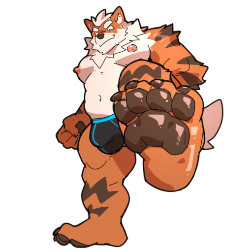 anthro bulge clothing feet foot_focus male nipples pawpads pecs solo underwear baiyushou nintendo pokemon arcanine canid canine generation_1_pokemon mammal pokemon_(species) 1:1 alpha_channel