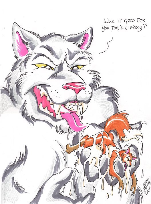 anthro duo extreme_size_difference fangs larger_male licking male male/male micro rogue size_difference smaller_male teeth text tongue tongue_bath tongue_out bushycat canid canine canis fox mammal wolf colored english_text