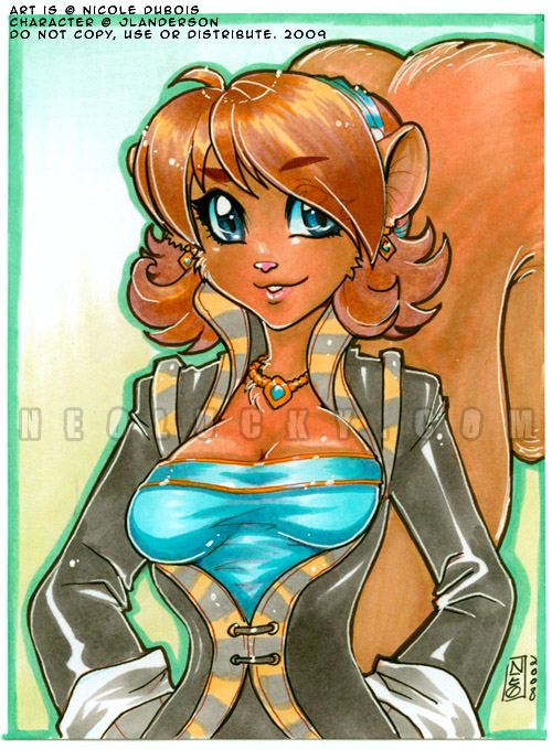 anthro blue_eyes breasts cleavage clothed clothing female hair looking_at_viewer short_hair solo tail jennifer_l_anderson luckypan mammal rodent sciurid tree_squirrel 2008 traditional_media_(artwork)