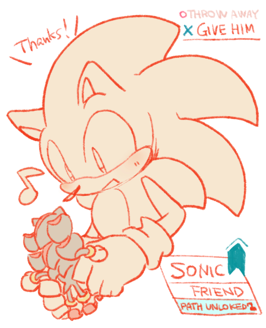 anthro blush clothing dialogue duo footwear gloves handwear holding_character male micro musical_note musical_symbol shoes simple_background size_difference smile symbol text white_background sikai detroit:_become_human sega sonic_the_hedgehog_(series) shadow_the_hedgehog sonic_the_hedgehog eulipotyphlan hedgehog mammal english_text