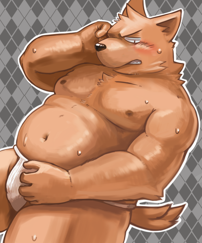 anthro asian_clothing belly blush brown_body brown_fur clothed clothing east_asian_clothing fundoshi fundoshi_only fur humanoid_hands japanese_clothing kemono male moobs navel nipples overweight overweight_anthro overweight_male solo topless underwear underwear_only white_clothing white_fundoshi white_underwear diru11 fundoshi's_day canid canine canis domestic_dog mammal 2015 5:6