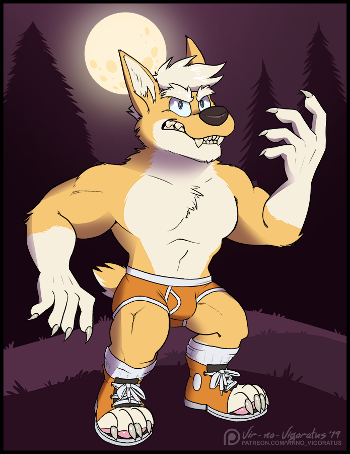 anthro blonde_hair blue_eyes briefs brown_nose bulge claws clothed clothing colored_seam_underwear eyebrows footwear fur gums_(mouth) hair light male moonlight muscular muscular_male night open_mouth orange_body orange_briefs orange_clothing orange_footwear orange_fur orange_shoes orange_sneakers orange_underwear outside pawpads pink_pawpads plant purple_sky sharp_teeth shoes sky sneakers socks solo tan_body tan_fur teeth thick_eyebrows toeless_footwear toeless_shoes toeless_socks topless tree underwear white_clothing white_footwear white_seam_briefs white_seam_underwear white_socks yellow_teeth vir-no-vigoratus mythology avery_(vir-no-vigoratus) canid canine canis domestic_dog herding_dog mammal mythological_canine mythological_creature pastoral_dog welsh_corgi werecanid werecanine werecreature werewolf