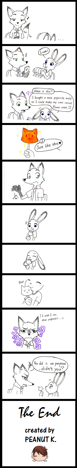 blush cellphone duo eating electronics female food male pawpsicle phone popsicle simple_background text white_background peanut.k disney zootopia judy_hopps nick_wilde canid canine fox lagomorph leporid mammal rabbit red_fox true_fox black_and_white comic english_text hi_res long_image monochrome tall_image