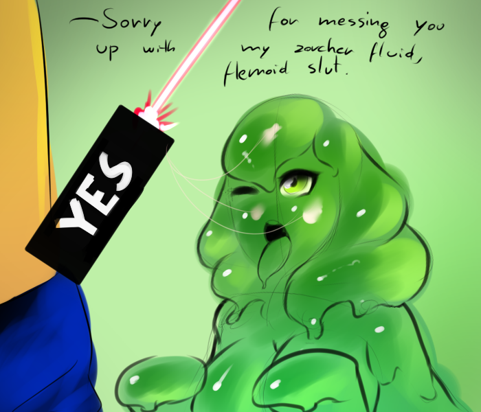 censor_bar dialogue duo female laser not_furry slime text plantpenetrator chex chex_quest general_mills alien flemoid goo_creature censored digital_media_(artwork) english_text