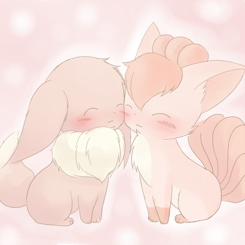 :3 ambiguous/ambiguous ambiguous_gender blush duo eyes_closed face_rub feral multi_tail simple_background tail young young_ambiguous young_feral kajiura nintendo pokemon canid canine eevee generation_1_pokemon mammal pokemon_(species) vulpix 1:1 low_res