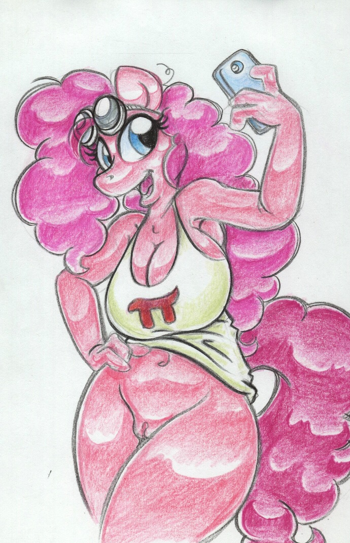 anthro anthrofied blue_eyes breasts cellphone cleavage clothed clothing electronics eyewear female genitals goggles hair navel phone pi pink_hair pussy selfie solo king-cheetah friendship_is_magic hasbro my_little_pony pinkie_pie_(mlp) earth_pony equid equine horse mammal pony 2015