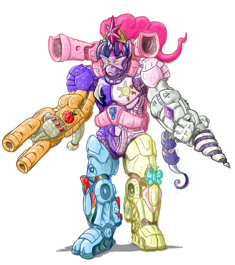 alternate_species ambiguous_gender asymmetrical_coloring cannon crown drill fur fusion gun hair headgear horn machine multicolored_hair parody purple_body purple_fur rainbow_hair ranged_weapon shoulder_cannon simple_background solo weapon white_background wrist_drill wrist_gun wrist_weapon sean_mirrsen friendship_is_magic hasbro my_little_pony mythology power_rangers applejack_(mlp) fluttershy_(mlp) mane_six_(mlp) megazord pinkie_pie_(mlp) princess_celestia_(mlp) princess_luna_(mlp) rainbow_dash_(mlp) rarity_(mlp) twilight_sparkle_(mlp) earth_pony equid equine horse mammal mythological_creature mythological_equine pony robot robot_anthro unicorn 2011 digital_media_(artwork)