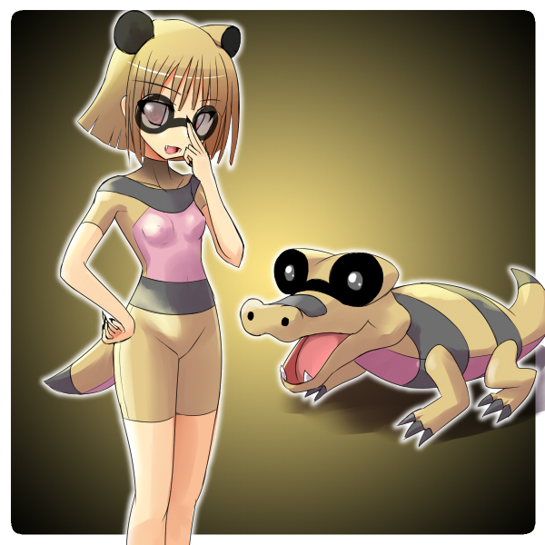 alternate_species brown_eyes brown_hair clothing costume duo eyewear fangs female feral glasses hair humanized humanoidized pokemon_costume pokemorph quadruped tail teeth ranphafranboise nintendo pokemon animal_humanoid crocodilian generation_5_pokemon human humanoid mammal pokemon_(species) pokemon_humanoid reptile sandile scalie 1:1