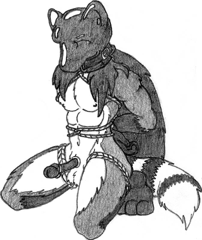 anthro asphyxiation bdsm bondage bound breath_play genitals helpless hood hooded latex male penis solo ebonyrubberwolf mammal procyonid raccoon graphite_(artwork) monochrome traditional_media_(artwork)