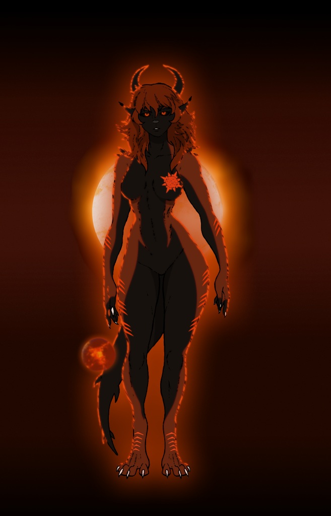 anthro female fire flares macro planet space sun terra_macro aleone shelia demon