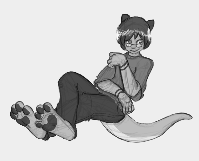 4_toes anthro clothing eyewear feet glasses hair hindpaw male pawpads paws simple_background solo toes white_background ben_the_dragon jaelen mammal mustelid otter 2013 greyscale monochrome