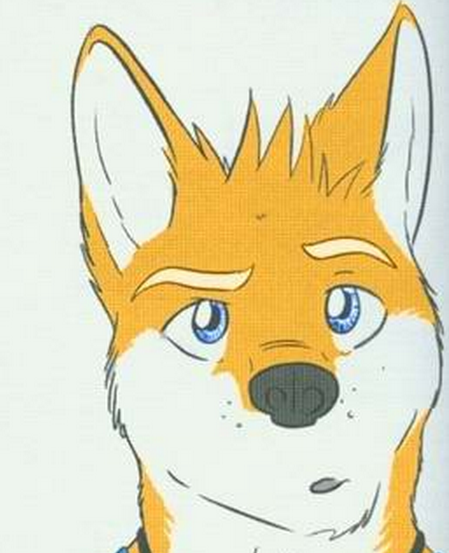 anthro black_nose blue_eyes fur jewelry male necklace orange_body orange_fur question_mark simple_background solo white_background fluke motion_of_the_ocean ryan_(fluke) canid canine fox mammal