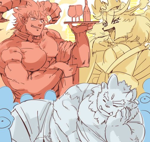 anthro bear_trap female group kemono male muscular muscular_male sleeping trap_(contrivance) 1boshi lifewonders tokyo_afterschool_summoners hakumen_(tas) tsathoggua_(cthulhu) tsathoggua_(tas) canid canine demon fox humanoid mammal