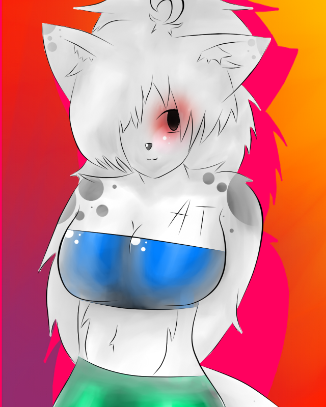 anthro black_eyes blue_clothing clothing female fur smile solo white_body white_fur utaurule alofa arctic_fox canid canine fox mammal true_fox 4:5