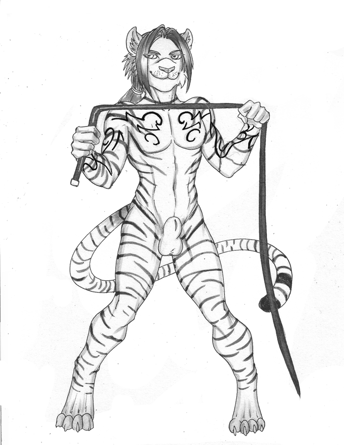 animal_genitalia anthro balls biped fully_sheathed genitals male nude sheath smile solo standing whip autumm_airwave tigertau felid mammal pantherine tiger graphite_(artwork) marker_(artwork) mixed_media monochrome pen_(artwork) traditional_media_(artwork)