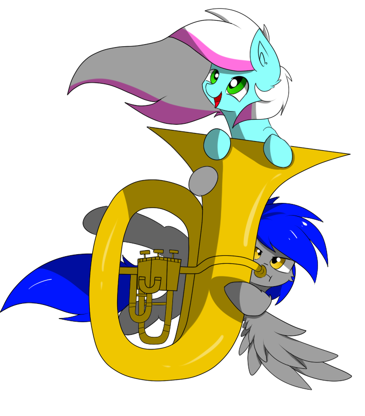 blue_hair brass_instrument duo feathered_wings feathers female feral green_eyes hair happy musical_instrument playing_music playing_tuba simple_background smile transparent_background tuba wind_instrument wings yellow_eyes thelasthope hasbro my_little_pony mythology fan_character equid equine horse mammal mythological_creature mythological_equine pegasus pony alpha_channel digital_media_(artwork)