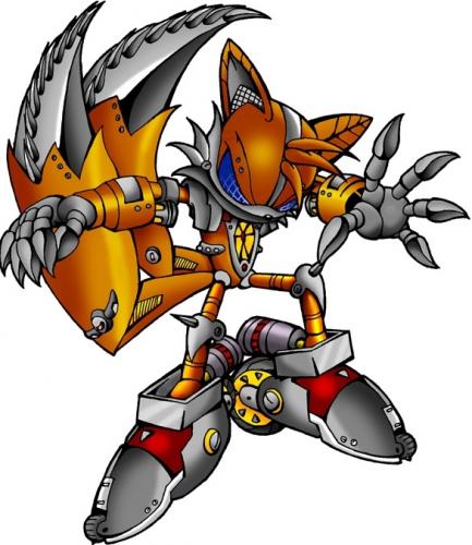 5_fingers anthro biped blue_eyes fingers machine male metal multi_tail simple_background solo spikes standing tail toony white_background trakker sega sonic_the_hedgehog_(series) metal_tails miles_prower android canid canine fox mammal robot 2003 digital_drawing_(artwork) digital_media_(artwork) low_res