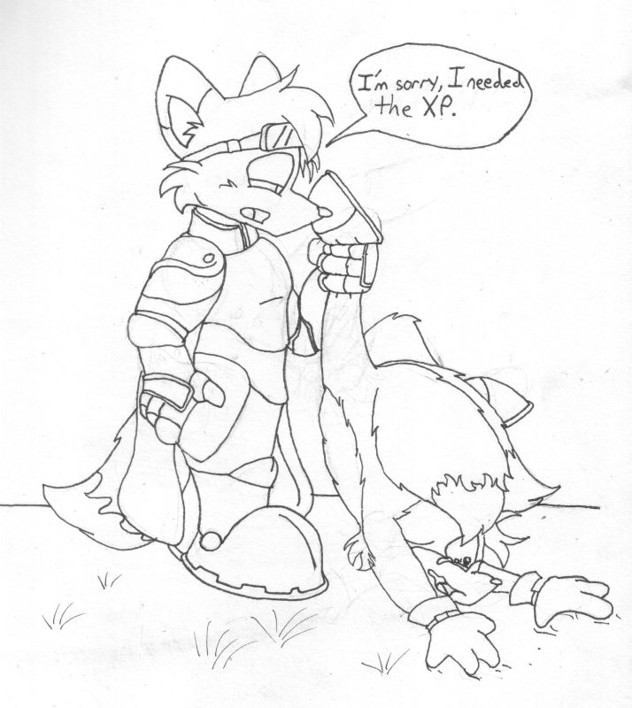 anthro dialogue duo fur male tail text violence nemo unknown_artist sega sonic_the_hedgehog_(series) miles_prower canid canine fox mammal english_text monochrome