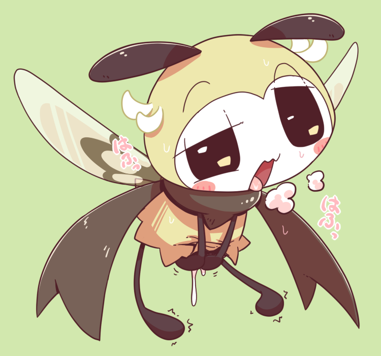 ahegao ambiguous_gender antennae_(anatomy) biped black_eyes blush breath feral green_background insect_wings looking_pleasured open_mouth pseudo_clothing simple_background solo stick_calves stick_legs stick_thighs thin_calves thin_legs thin_thighs tongue wings nettsuu nintendo pokemon arthropod generation_7_pokemon insect pokemon_(species) ribombee